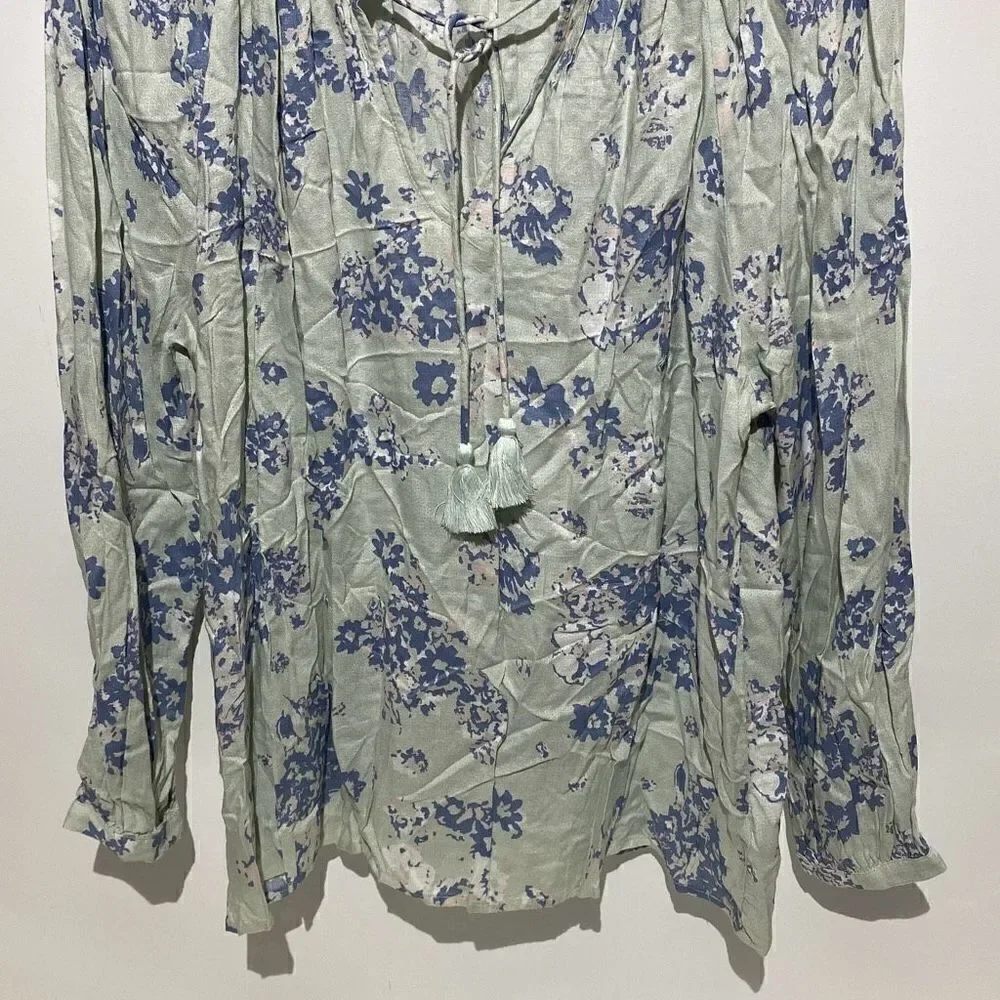Lucky Brand Women's Multicolor Floral Tassel Ruffled Prairie Blouse Size XL - Picture 4 of 14